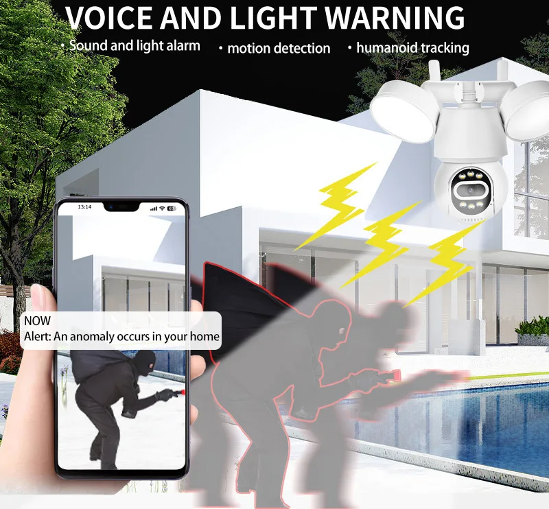 4MP iCsee APP  Floodlight For Warehouse Courtyard Full Color Wireless PTZ IP Dome Camera AI Humanoid Detection CCTV Baby Monitor