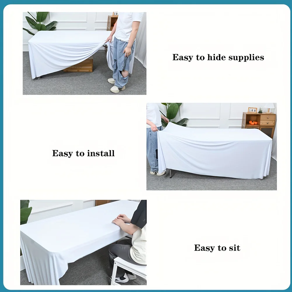 1pc Elastic Rectangular Table Skirt Table Cover with Open Back Design for Weddings Parties Exhibitions Graduation Table Decor
