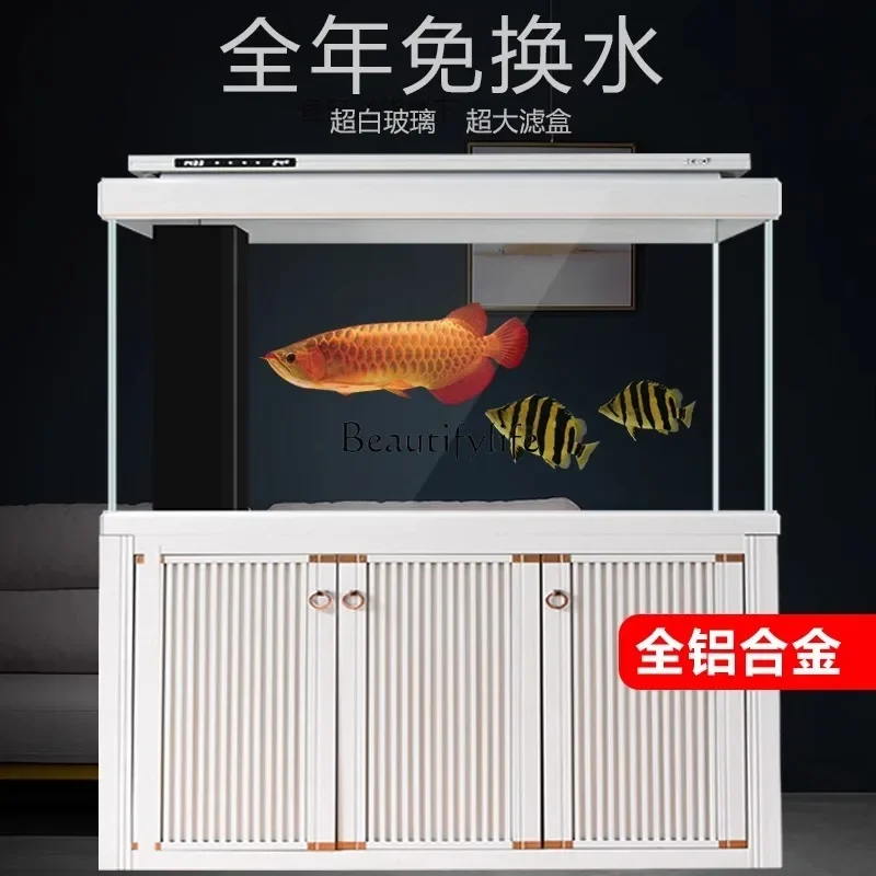 

yj9Large aquarium living room feng shui lucky under filter bottom filter water free super white arowana tank