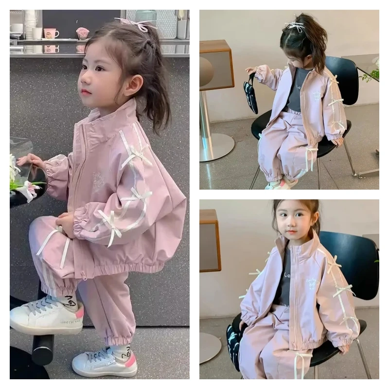 

hot Kawaii Girl Fashion Jacket Pants Set Student Spring Autumn Cartoon Casual Tops Long Pants 2-Piece Set Children's Clothing