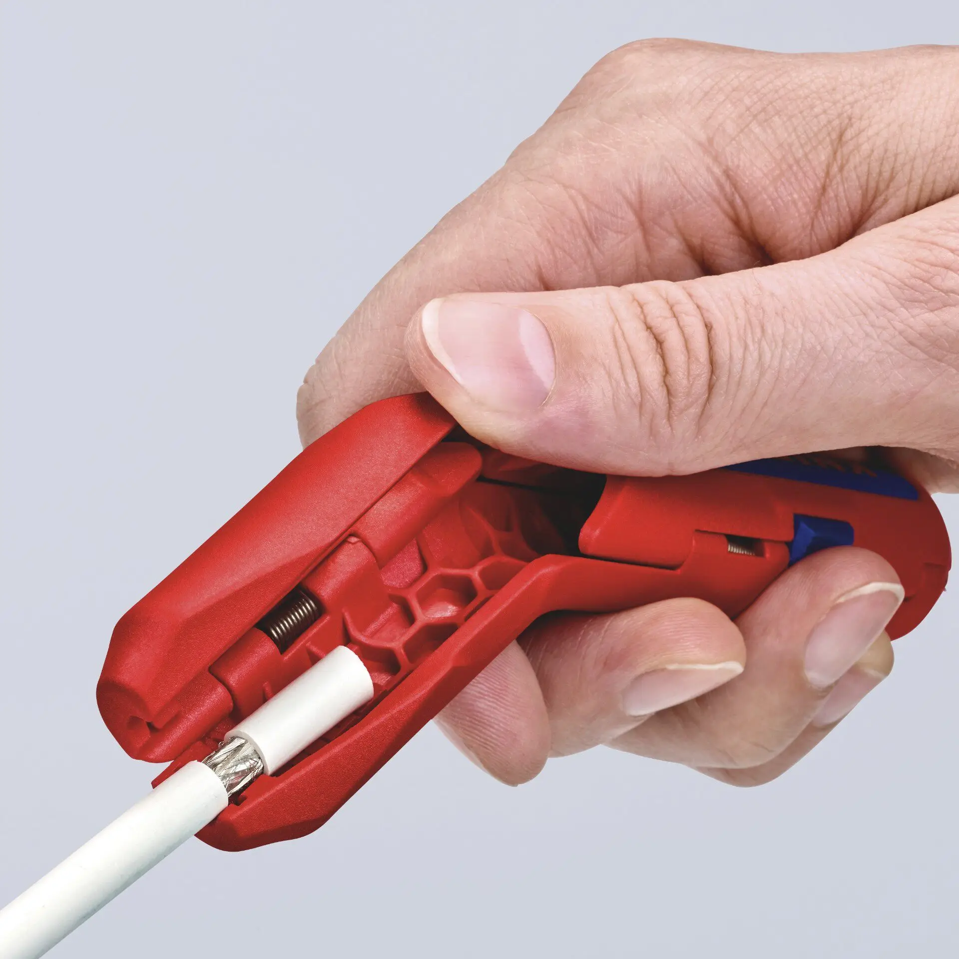 KNIPEX 169501 Universal Wire Stripper, Red/Blue Ergonomic Handle, Multi-Cable Stripping Tool for Electricians