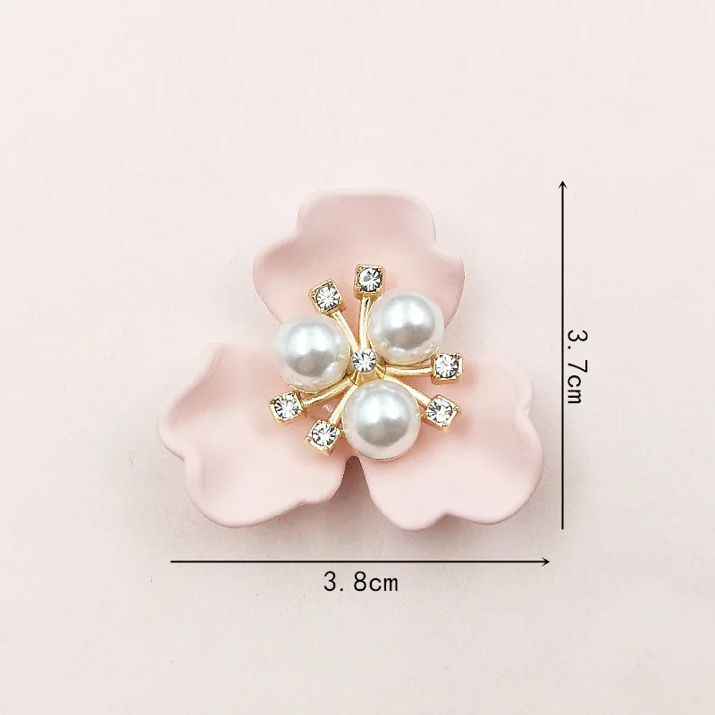 5 Pcs Rhinestone Pearl Accessories Pink Flower Button for DIY Brooch Headwear Bridal Fan Bouquet Crafts Material Jewelry Making