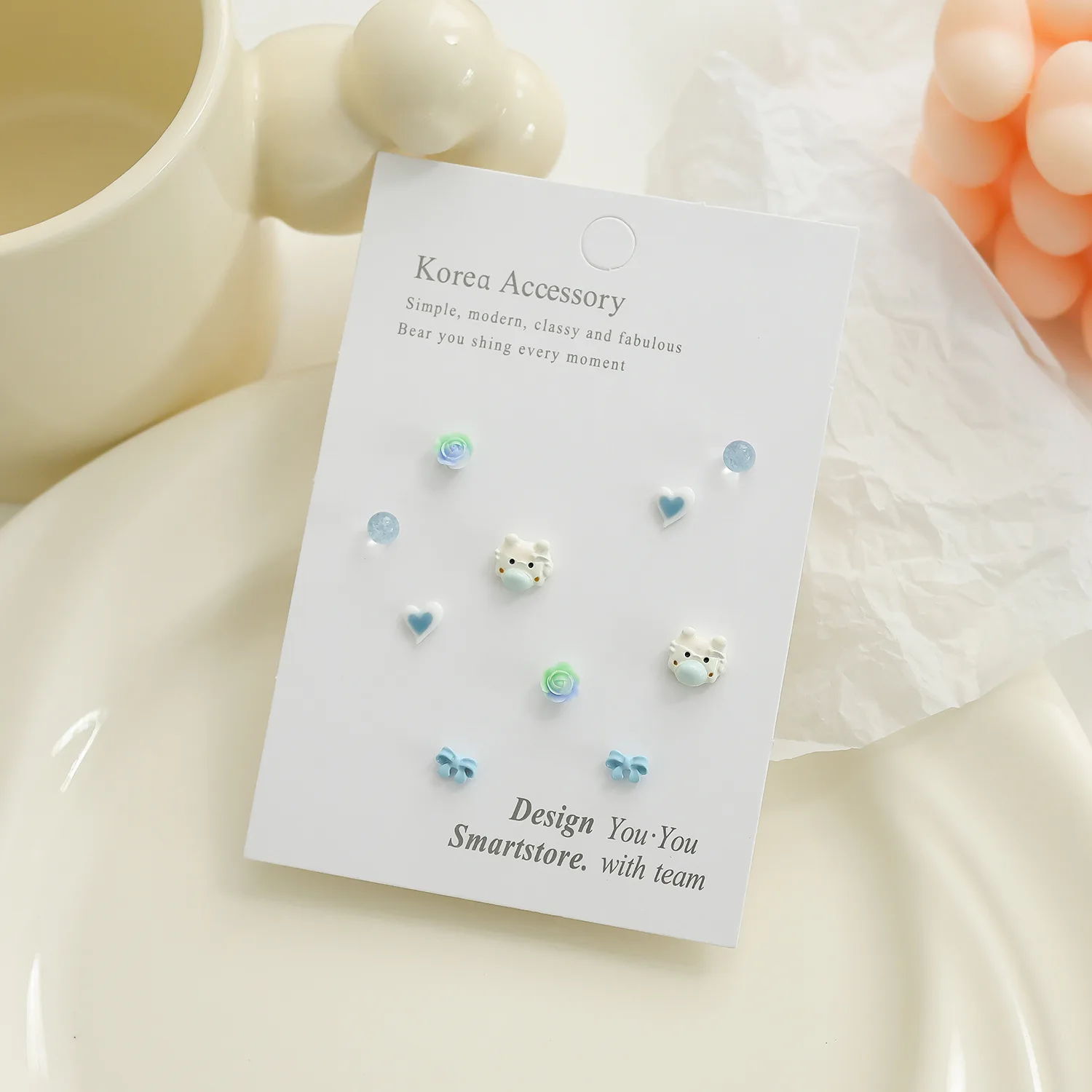 5 Pairs S925 Silver Needle Zinc Alloy Earrings Set Flower Bow Heart Shape Cute Fresh Sweet Earrings For Women Jewelry Gifts