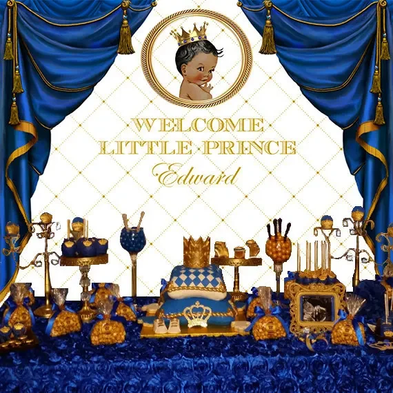 

custom royal blue and gold prince crown curtains backgrounds High quality Computer print party backdrops