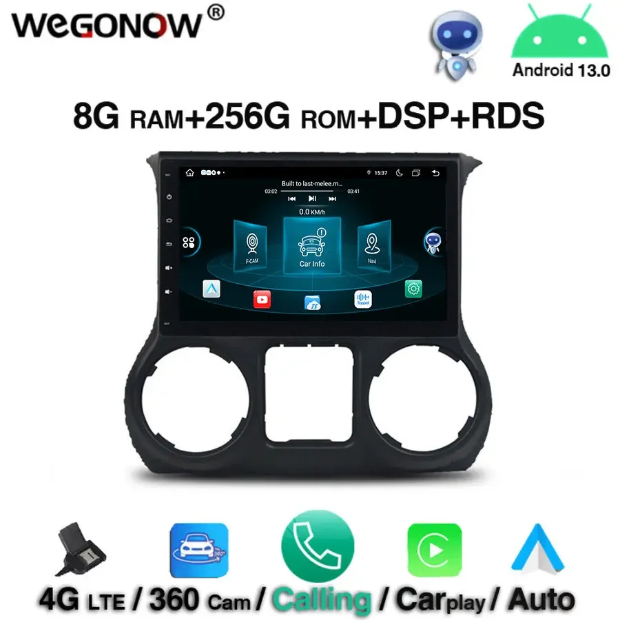 For Jeep Wrangler DSP 360 Carplay IPS Android 13.0 8GB+256GB Car DVD Player GPS map RDS Radio wifi Bluetooth 5.0 DVR camera TV