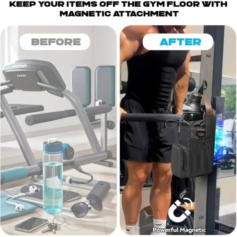 Large Capacity Magnetic Gym Bag Waterproof Removable Water Bottle Hanging Bag Adjustable Shoulder Strap Extra Storage Pouch