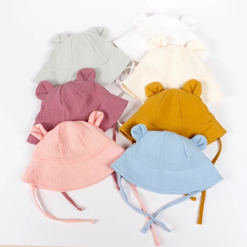 Baby Bucket Hat for Girls Boys Solid Color Summer Infant Cap Travel Baby Sun Hat Cotton Soft Panama for Kids Accessories 3-12 M