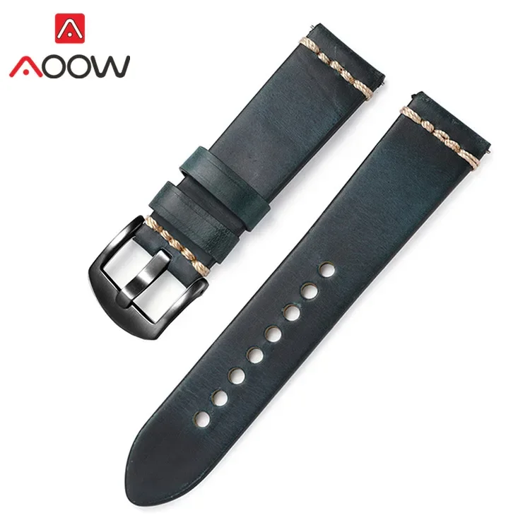 Crazy Horse Oil Wax Genuine Leather Strap 20mm 22mm Stainless Steel Buckle Men Quick Release Replacement Bracelet Watch Band