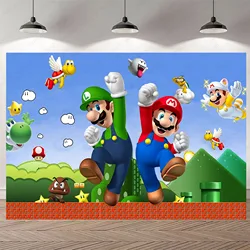 Toile de fond Super Mario Bros pour garçons, décoration de fête d'anniversaire, fond de photographie en vinyle, dessin animé, bannière de douche pour bébé, accessoires de studio