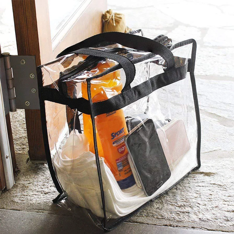 1/4 pçs sacolas claras grande capacidade bolsa de ombro com zíper portátil pvc saco de armazenamento de maquiagem para mulheres senhora bolsa de compras