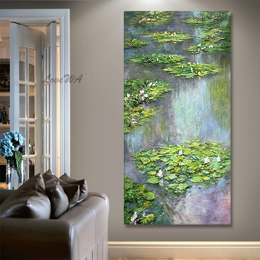 Latest Design Unframed Abstract Monet Water Lily Canvas Oil Painting Wall Art Reproduction Pieces For Living Room Decoration