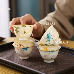 2PCS Ceramic Hand-painted Tea Cups Chinese Plant Patterned Tea Bowl Living Room Coffee Cup Household Tea Ceremony Accessories