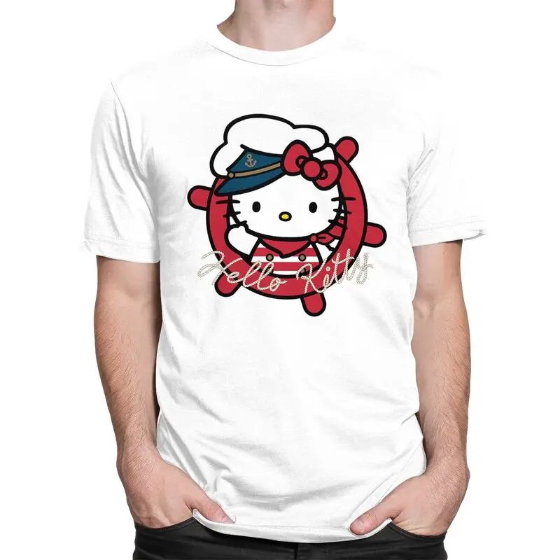 Hello Kitty Nautical Sailor T Shirt Men 100% Cotton Tee Tops Tshirts Short-Sleeve Summer T-shirt Clothes