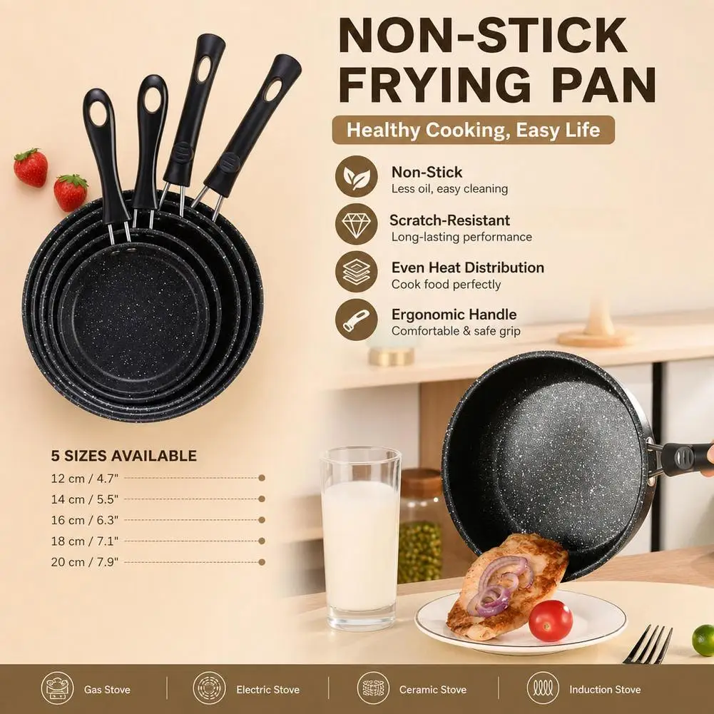 Stainless Steel Frying Pan Ergonomic Handle Fast Even Conduction Antistick Cooking Skillet for Bacon Steak Onion Egg Pan