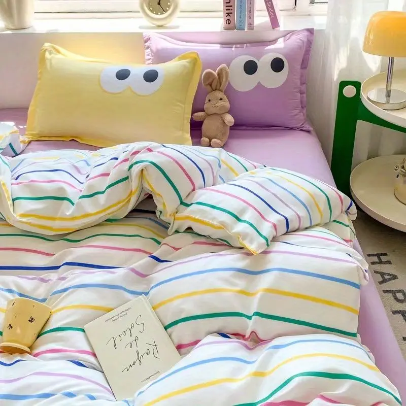 

Cute Eyes Duvet Cover Set No Filler Queen Single Szie Soft Pillowcases Flat Sheet Boys Girls Gift Home Decoration Bed Linens