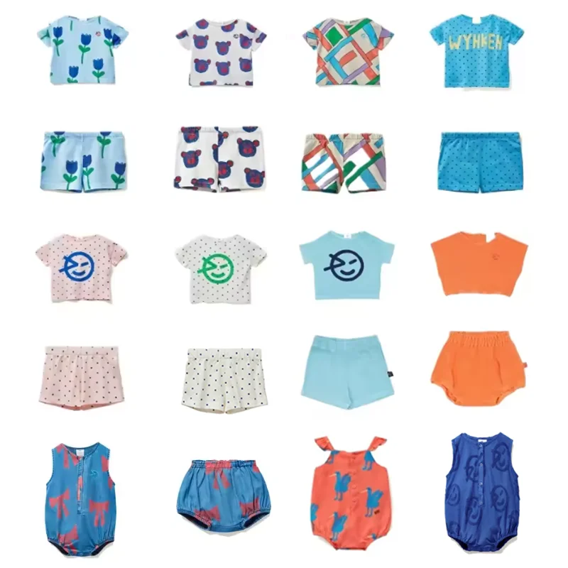 Pre-sale(ship in April) 2025 WYN Summer CartoonT-shirts Baby Girls Printed Romper Toddler Girls Clothes Boys Shorts and Top Suit