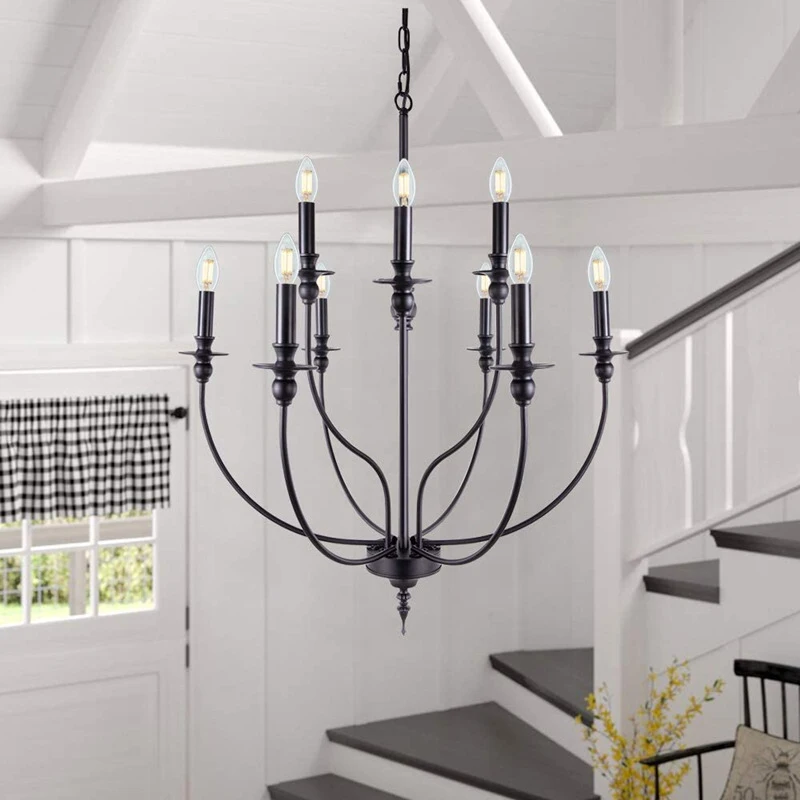 

Retro 9 Heads American Industrial Chandelier Light Restaurant Kitchen Lamp E14 Candle Light Branch Iron Pendant Lamp