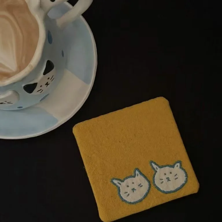 Retro DIY New Colorful Kitten Coaster with High Beauty Ins Style Handmade Products Butter Cute and Fresh Table Mat Desktop Gift