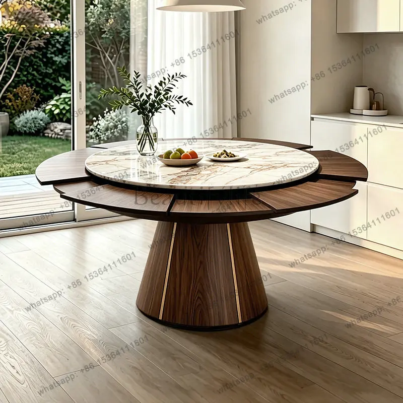 Factory Direct Sales Natural Luxury Stone Rotating Shape-Shaped Round Dining Table with Rotating Plate for Home Use