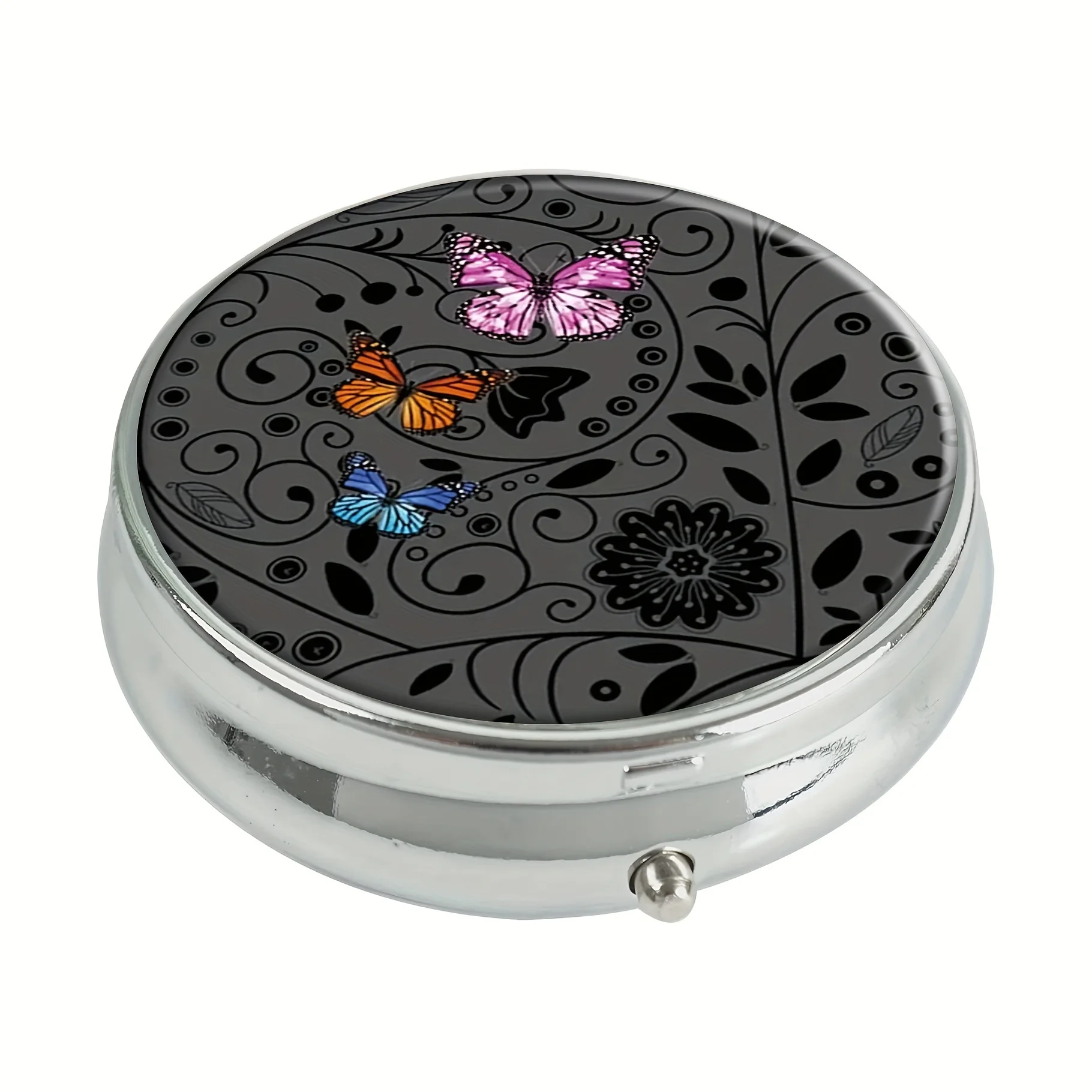 flower butterfly round medicine box,3 compartment pocket wallet medicine box,portable travel tablet vitamin storage box