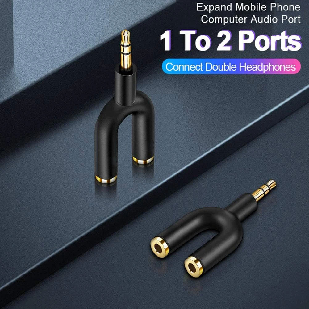 Y Shape 3.5mm 1 Male To 2 Female Earphone Adapter Double Jack Plug Stereo Headphone Splitter for PC MP3 Player Share Music Metal