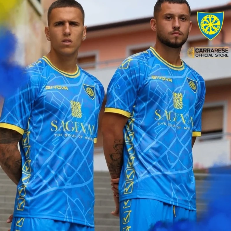 Carrara Calcio - Azul con estampado geométrico Camiseta deportiva transpirable Camiseta de fútbol Estampados 3D HD Jersey ideal Traje para padres e hijos