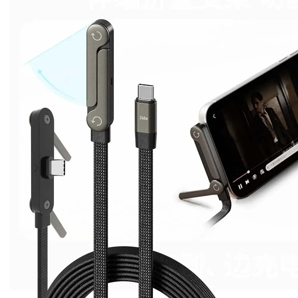 USB C Cable Braided Data Transfer Fast Charging Foldable Phone Holder 240W/65W PD Type C Cable For iPhone 15-17 Samsung Xiaomi