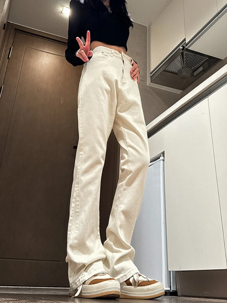 

Мужские джинсы Cleanfit светло-бежевые, прямые, зауженные, с высокой талией, длинные, в стиле американского стритстайла, широкие штанины