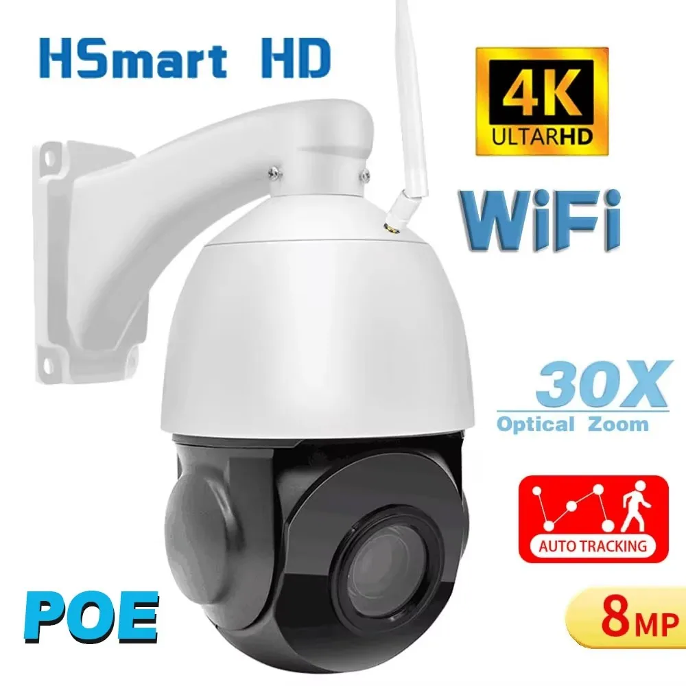 

8MP 4K PTZ IP Camera Wifi 30X Optical Zoom CCTV Outdoor AI Human Vehicle Tracking Audio Onvif POE Surveillance Camera