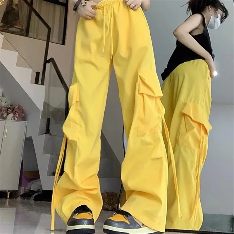

Harajuku Women Cargo Pants Streetwear Hip Hop Black Trousers Fashion High Waist Lace Up Female Loose Design Pants New 2025