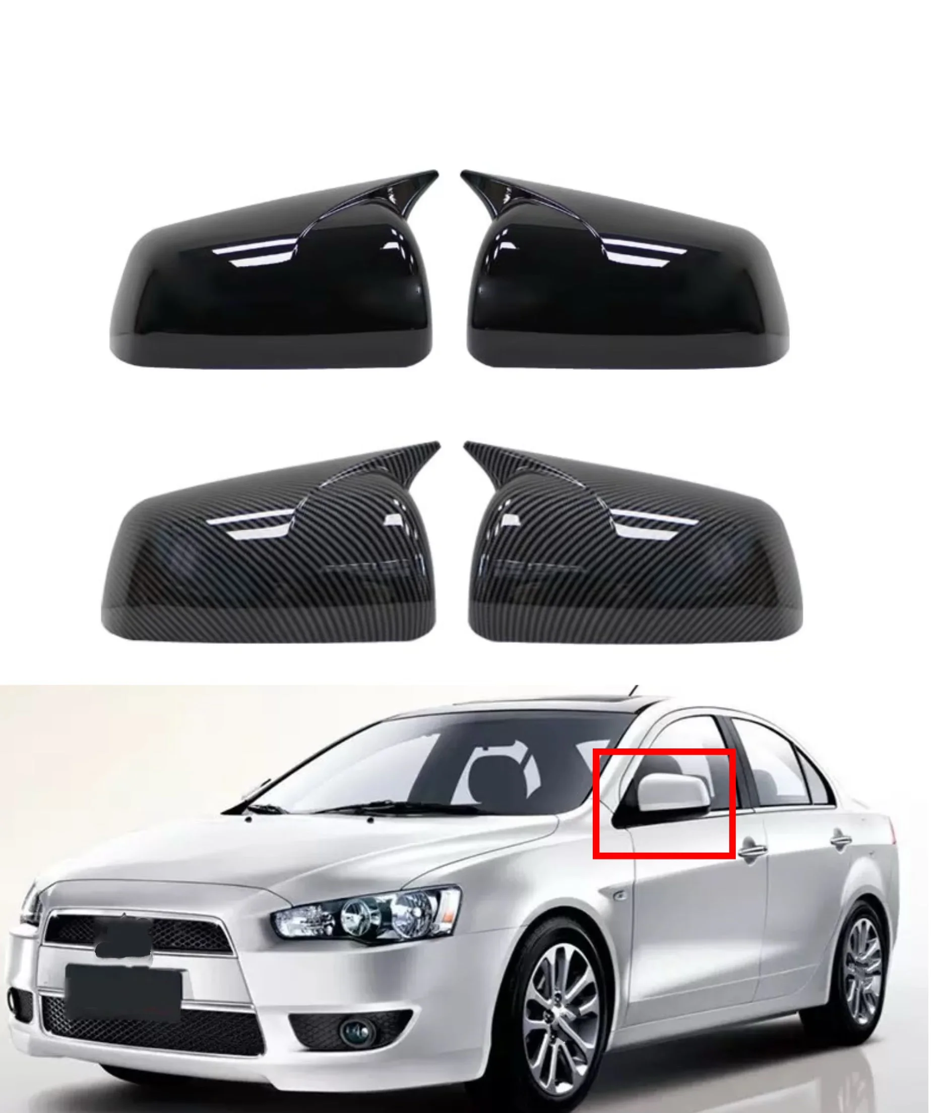 Fit For Mitsubishi Lancer X 10 EX EVO 2008-2016 Side Door Rearview Mirror Cover Cap Trim Shell Sticker Car Styling Accessories