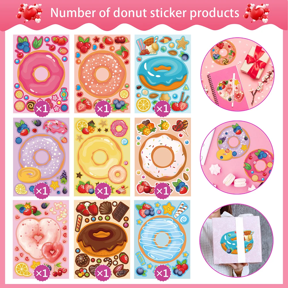 9/18Sheets Donut Puzzle Stickers Game Make a Face Funny Assemble Jigsaw Children Birthday Party Kids Educational Toys Party Gift