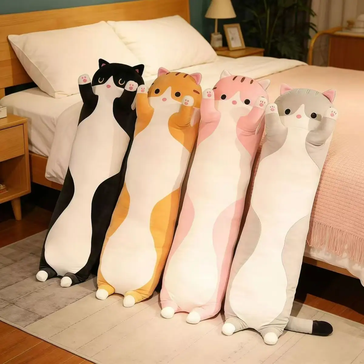 19.5in Cute 50cm Cat Plush Toy Long Pink Brown Grey Sleeping Cats Leg Pillow Squishy Little Animal Doll Appeasing Plushie Gift