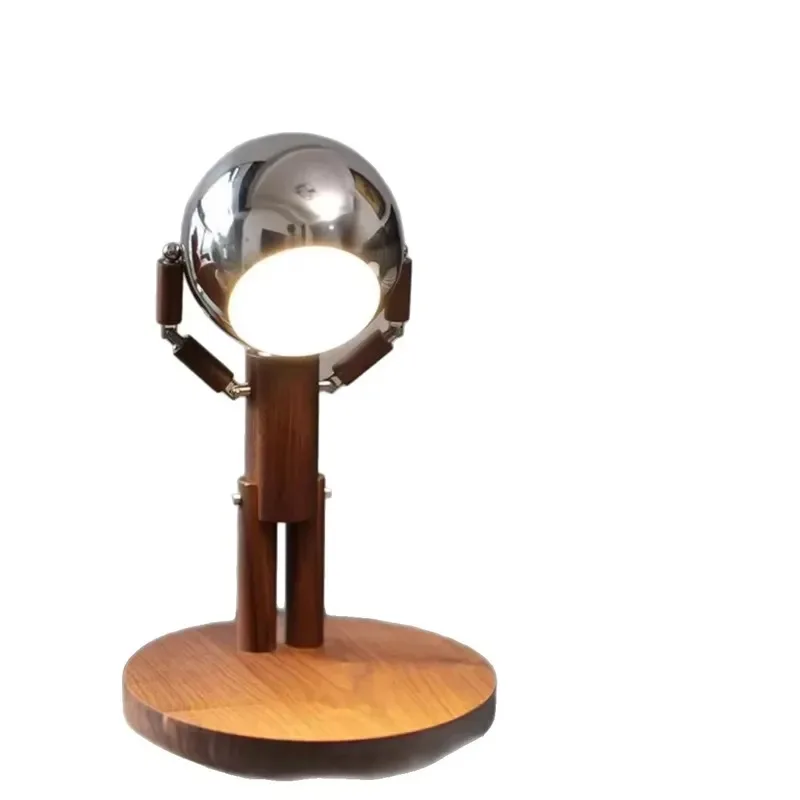 Gift idea: modern simple eye protection LED moon-shaped bamboo and wood desk lamp with wireless rechargeable battery,
