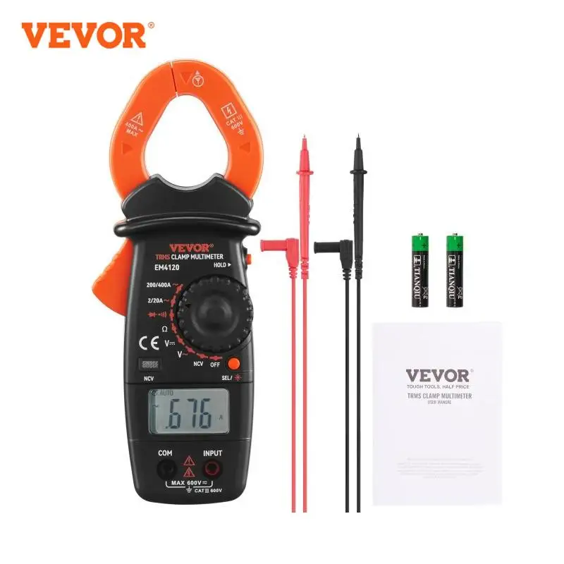 VEVOR Digital Clamp Meter T-RMS 400A/600A Clamp Multimeter Tester, AC Current AC/DC Voltage Resistance W/NCV for Home Appliance