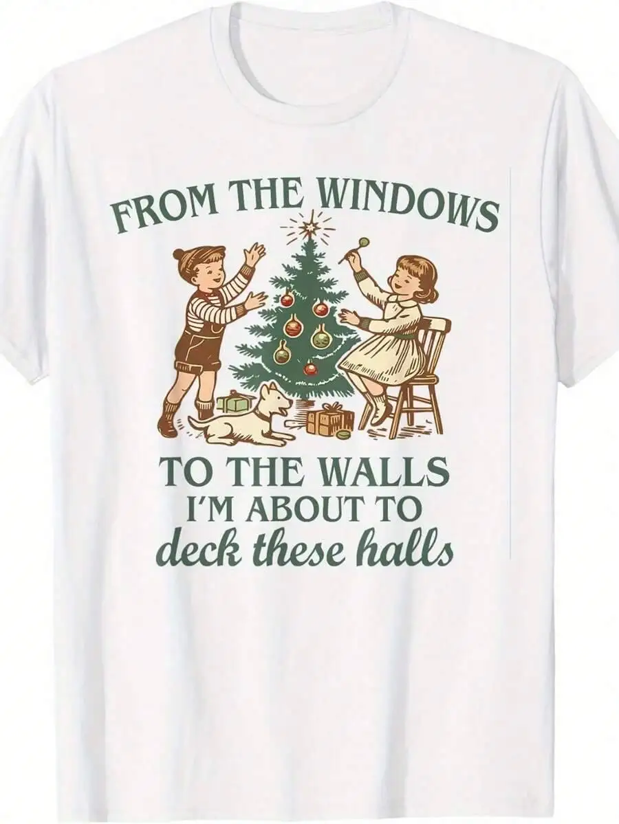 Themed Shirt, Festive Design, For All.Christmas T - Shirt 100% Cotton Trendy Y2K Short-Sleeve Tee-Soft, Quick-Drying,