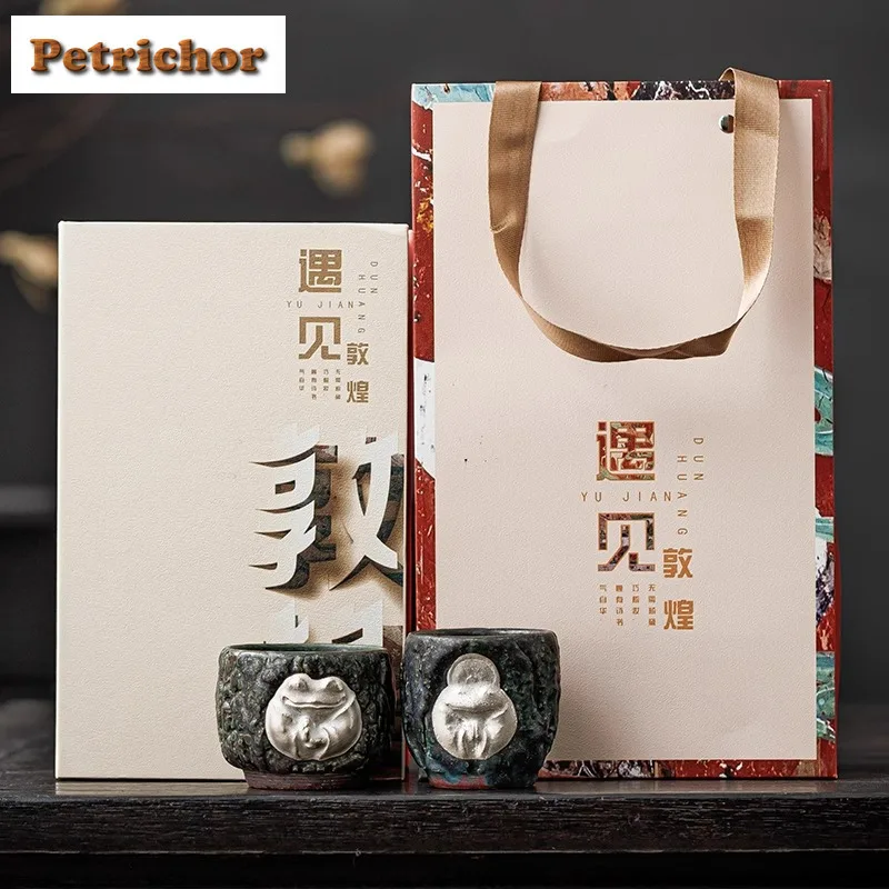 

Gilt Silver Relief Dunhuang Teacup Japanese Tea Bowl Cup For Tea Tea-tasting Smelling Cup Chazhan Master Cups For Tea Craft Gift