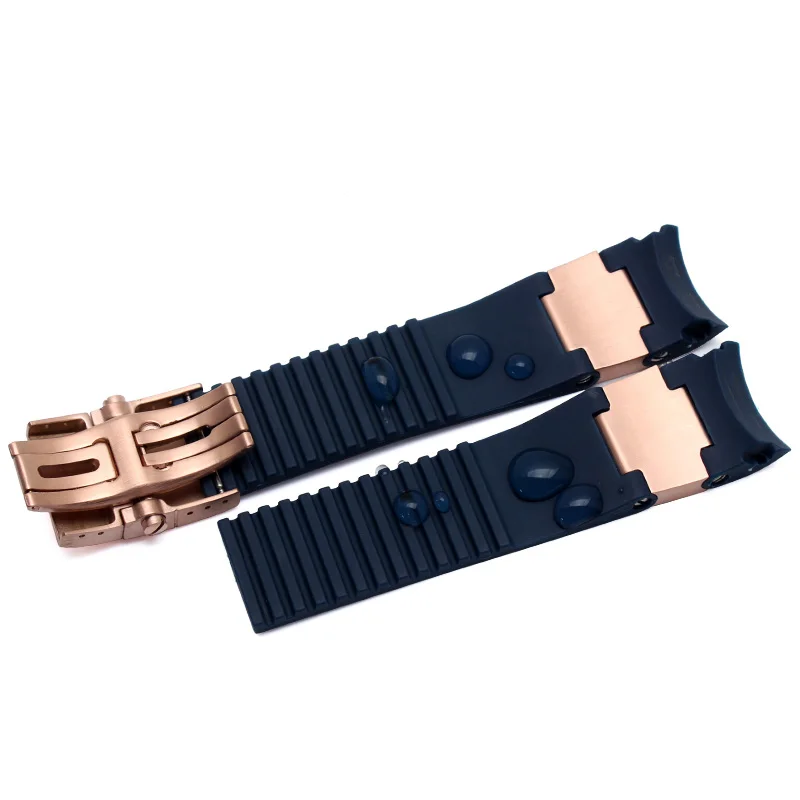 22mm rubber men\'s watch strap For Ulysse Nardin 263 DIVER curved end strap black brown blue sports watch strap bracelet