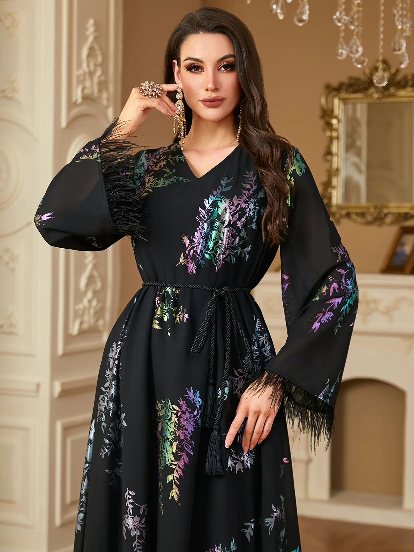 

Dubai Women Muslim Dress Long Sleeve Middle East Abayas Turkey Robe Moroccan Kaftan Party Caftan Party Musulmane Femme Vestidos