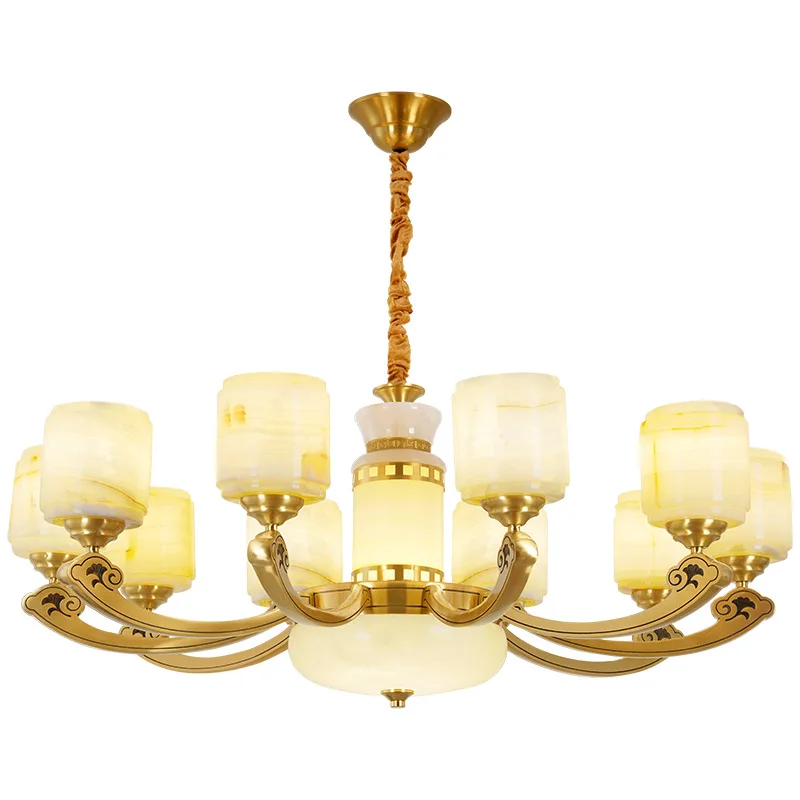 

All-copper new Chinese chandelier, living room, new jade lamp
