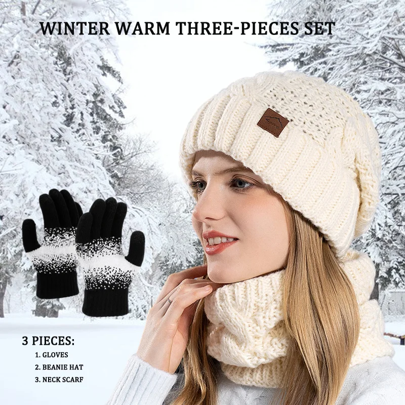 3 قطعة/المجموعة الشتاء قبعة وشاح للرقبة قفازات مجموعة المرأة الباردة والدافئة محبوك قبعة الأذن حامي قبعة لفصل الشتاء خارج الرياضة التزلج