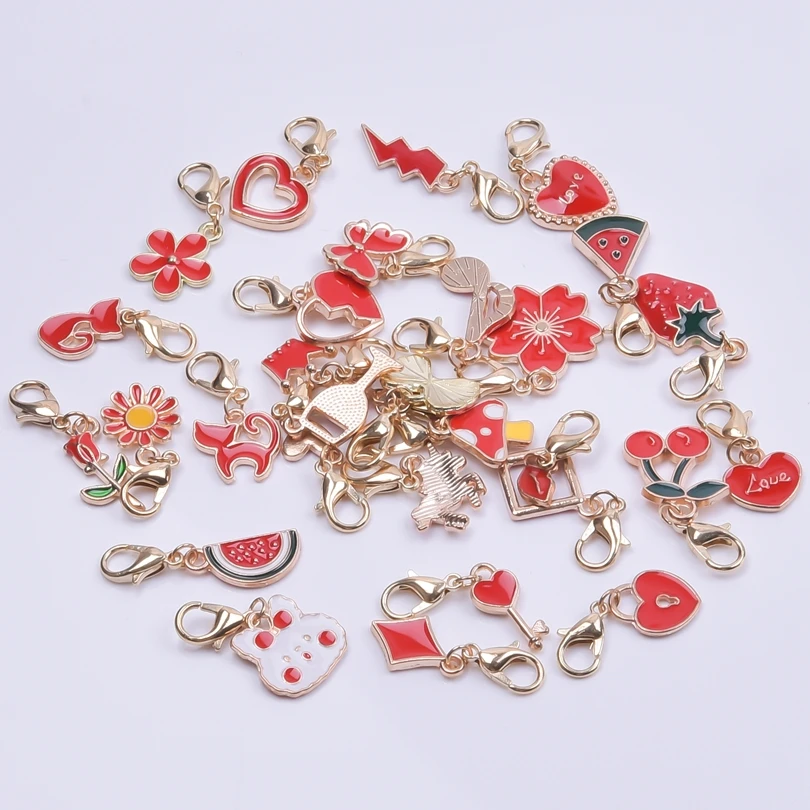 Random Charms With Lobster Clasps Fruit Animal Flower Enamel Charm Pendants For Jewelry Making Supplies Fit Keychain Backpack