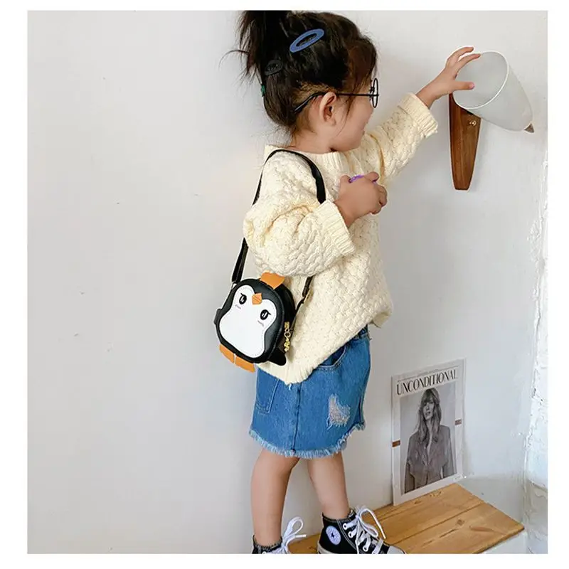 Girls Shoulder Bags Cartoon Penguin Coin Purse Cute Zipper Children Coin Wallet Card Messenger Bags