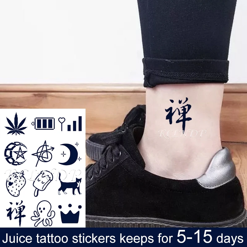 Waterproof Temporary Juice Ink Sticker Leaf Cat Star Crown Octopus Battery Fruit Gel Long Lasting for Tattoo Men Women