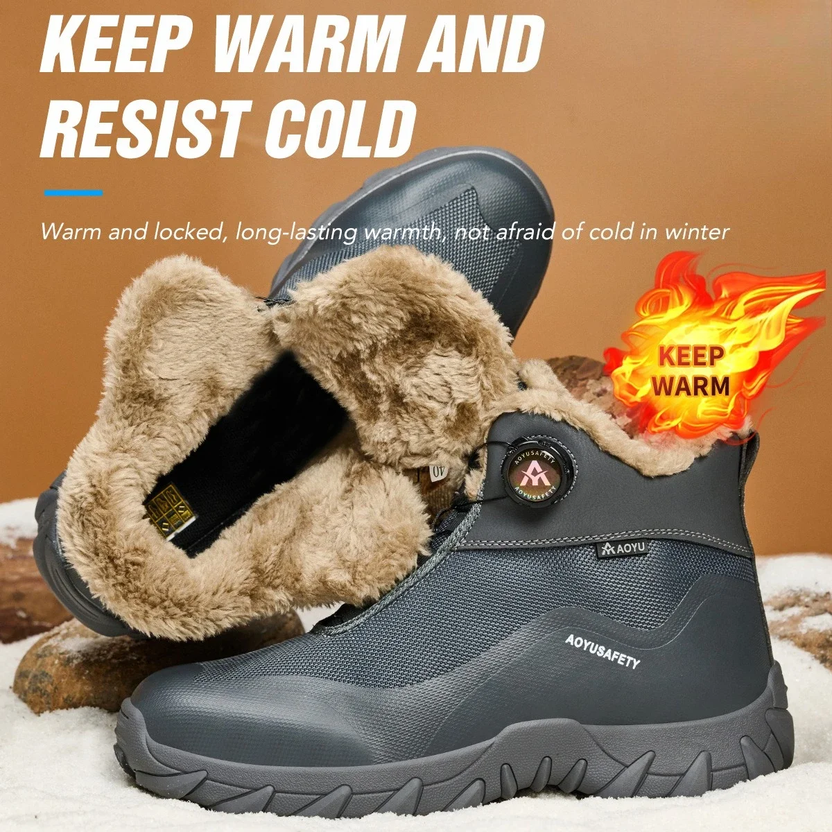 DurableLabor Insurance Shoes Fleece Thickened High-top Warm Labor Insurance Shoes Outdoor Anti-smashing And Anti-piercing Toolin