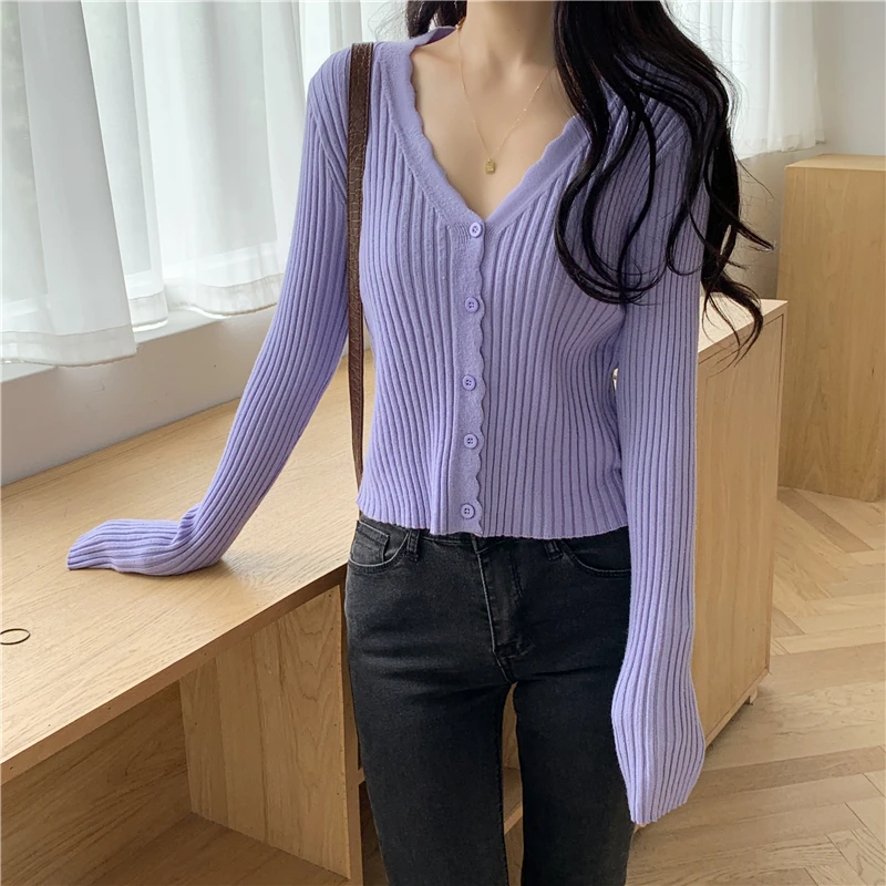 Women Autumn Korean Simplicity Slim Striped Solid Color V-neck Long Sleeve Knitwear Ladies Office Lady Appear Thin Knitting Tops