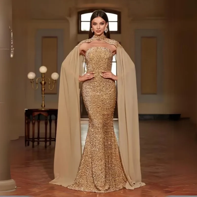 

Customized Noble Sparkling Tube Skirt With Elegant Strapless Mermaid Hem And Open Sleeves, Suitable For Parties And Banquets