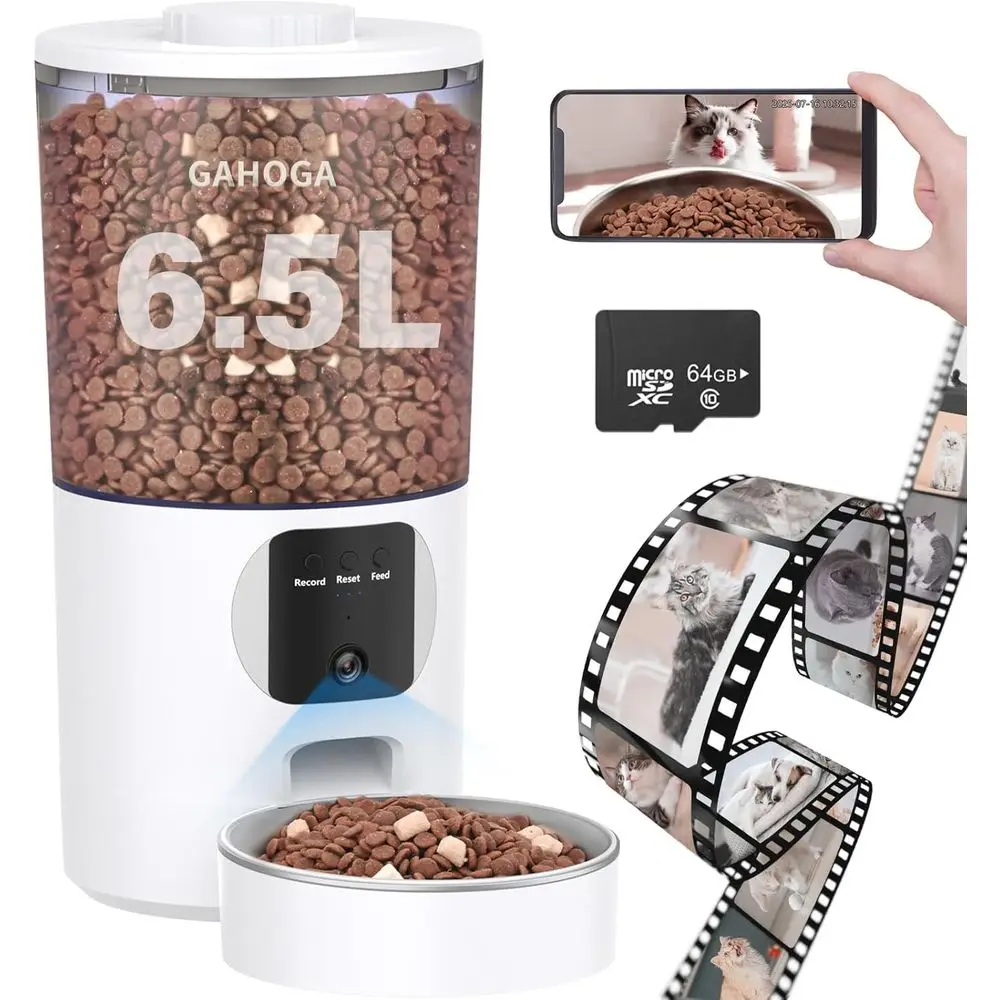 

Automatic Cat eeder with Camera and App, 6.5L 2K HD Timed Pet eeder, Automatic Dog eeder with 2-Way Audio or Cats/Small Dogs, Ca