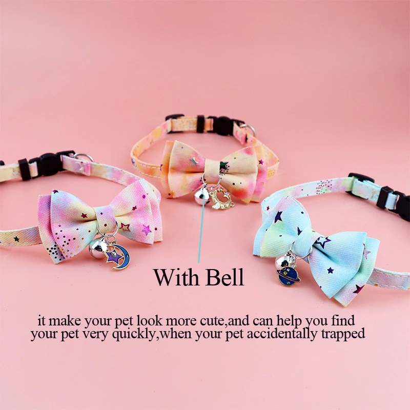 Star Cat Collar with Bell Breakaway Bowknot Small Pet Dog Collars Necklace Quick Release Collier Chain for Puppy Goats