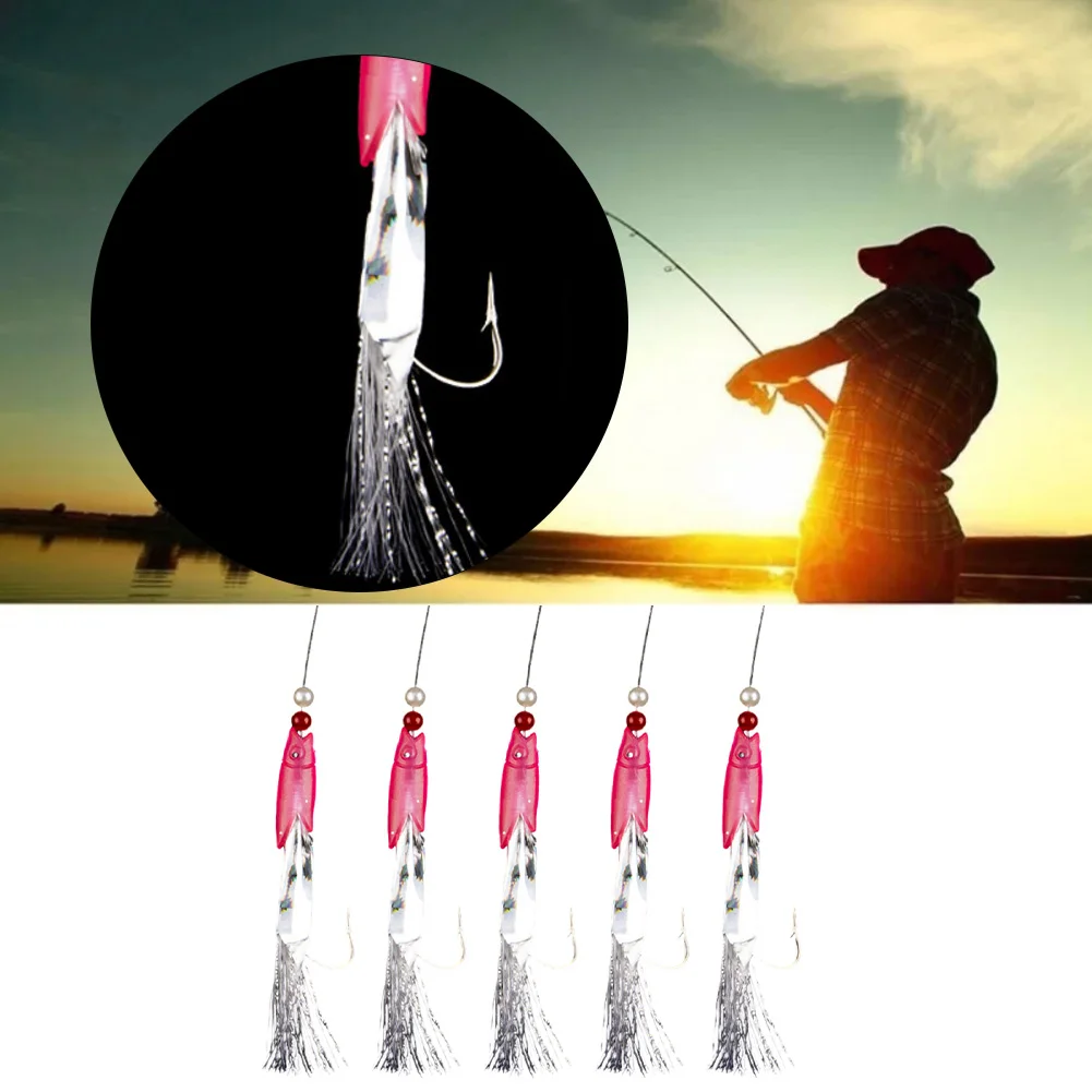 For Sabiki Rig 5pcs with 5 Hooks for Deep Sea Herring Fishing Saltwater Angling High Carbon Steel Hook Fishing Lure Set